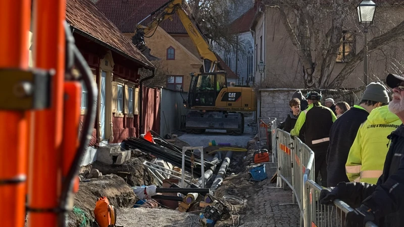 En grupp människor som står bredvid varandra nära ett grävarbete